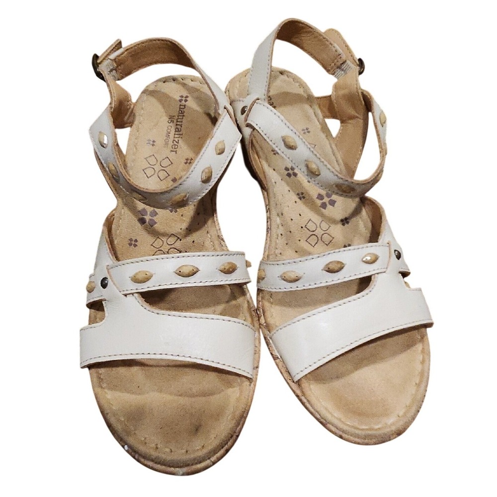 Naturalizer Shoes Womens 9 M Leather Cork Wedge Sandal Comfort Beaded Accents